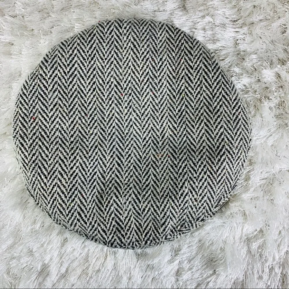 Black Herringbone Sparkly Beret Wool Blend OSFA